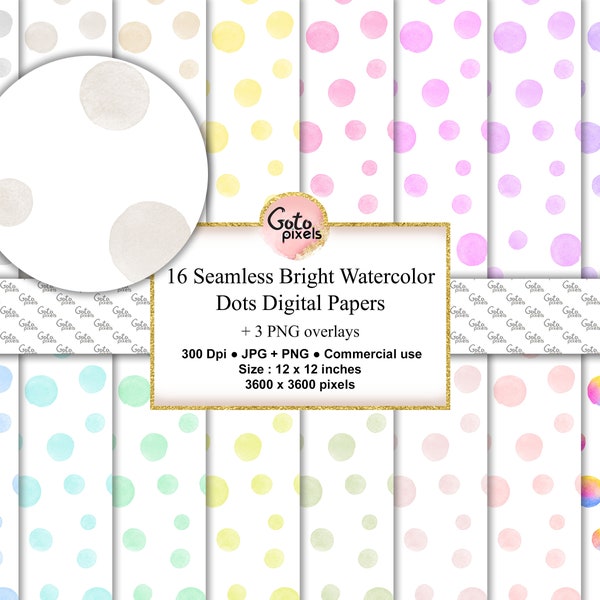 Seamless Pastel Polka Dots Digital Paper, Polka Dot Watercolor Digital Paper, soft color polka dot Seamless pattern in rainbow pastel colors