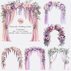 Aquarell Frühlingsbögen Clipart - floraler Hochzeitsbogen PNG-Format, Blumenbogen für die Hochzeitseinladung, sofortiger Download für kommerzielle Nutzung
