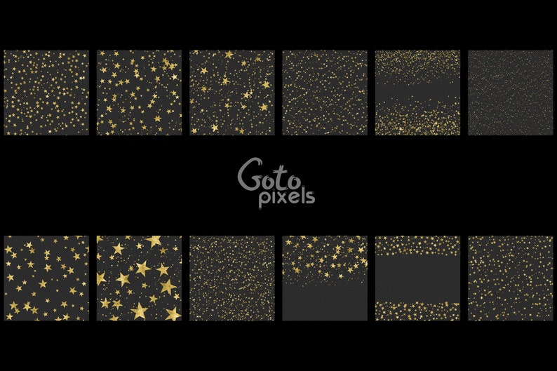 starry night gold star patterns in PNG format with transparent backgrounds instant download commercial use Gold Star Overlays