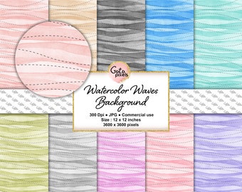 Watercolor Waves Digital Paper: Striped Backgrounds (JPG, 12x12)