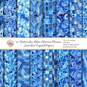 Modèles sans couture de mosaïque bleue, modèle abstrait d'encre d'alcool bleu, artisanat numérique, téléchargement immédiat pour un usage commercial