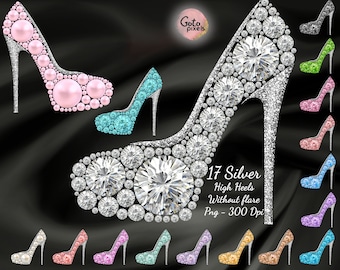 Diamond Shoe with Silver Digital file Diamond High Heels png Digital file download Diamond Rhinestone High Heels Digital Clip Arts Fashion