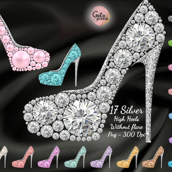 Diamond Shoe with Silver Digital file Diamond High Heels png Digital file download Diamond Rhinestone High Heels Digital Clip Arts Fashion