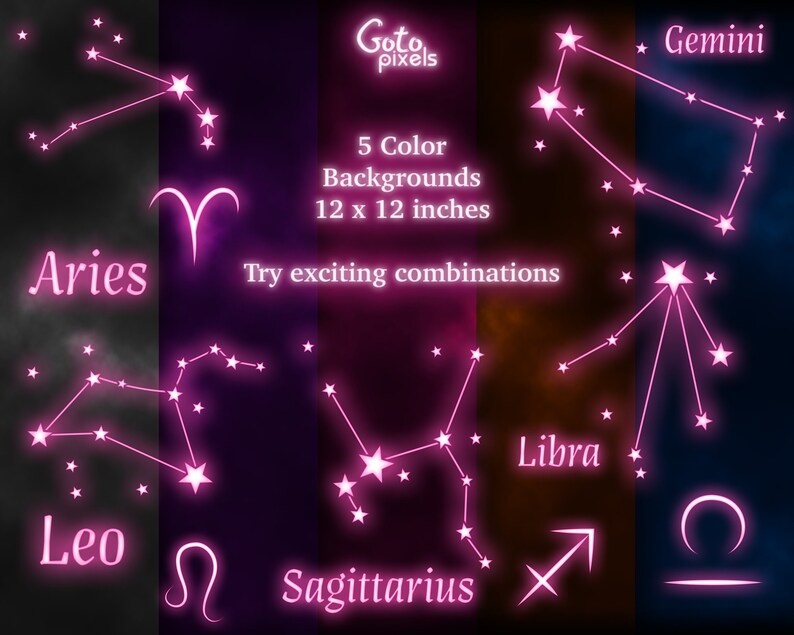 Pink Glowing Zodiac Constellations Clipart Constellation - Etsy