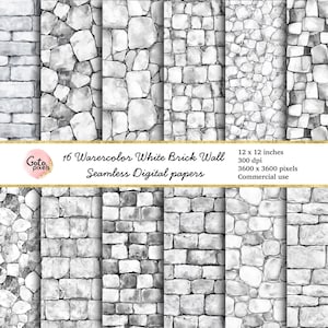 Aquarell weiße Ziegel Texturen, digitales Papier, nahtlose rustikale Ziegelwand digitales Papier für Scrapbooking, Sofort-Download für kommerzielle Nutzung