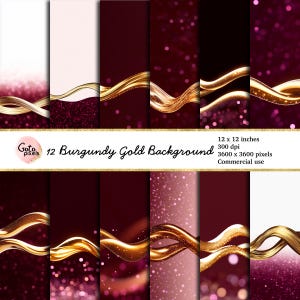 Onda dorata su carta digitale Burgundy, Bokeh Burgundy con onda dorata, gradienti ombreggiati download immediato per uso commerciale