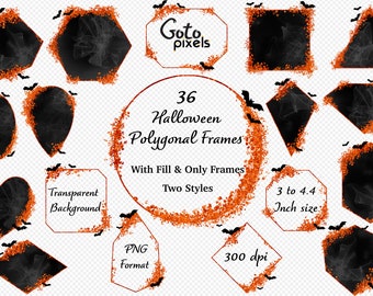 Halloween Glitter Frames Clipart: Orange & Black Bats (Digital Download)