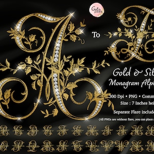Alfabeto de monograma de ouro com clipart de diamante branco PNG, alfabeto de monograma de prata, letras florais de ouro clipart, clipart de monograma de casamento