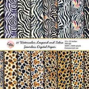 Watercolor Zebra Leopard Print: Seamless Pattern Backgrounds (Digital Download)