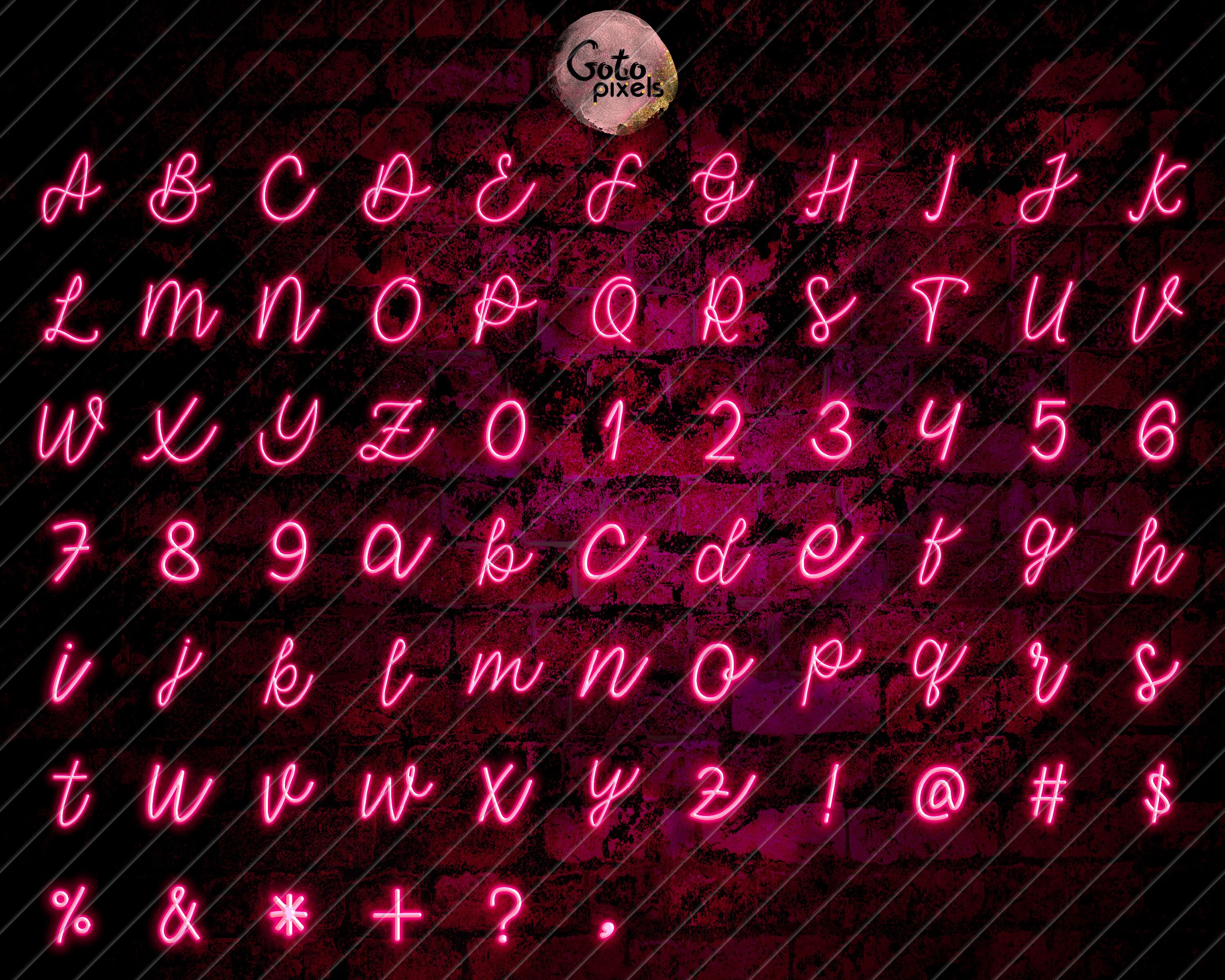Pink Neon Script Pink Neon Alphabet Clipart, Neon Letters Clipart, Digital Neon Font ...