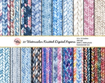 Watercolor Knitting Digital Paper: Seamless Texture Backgrounds (Digital Download)