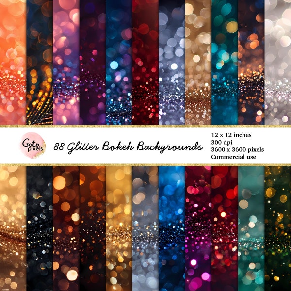 Glitter bokeh background Digital Paper, 88 images 12x12 inches, backgrounds in soft ombre gradients, instant download for commercial use