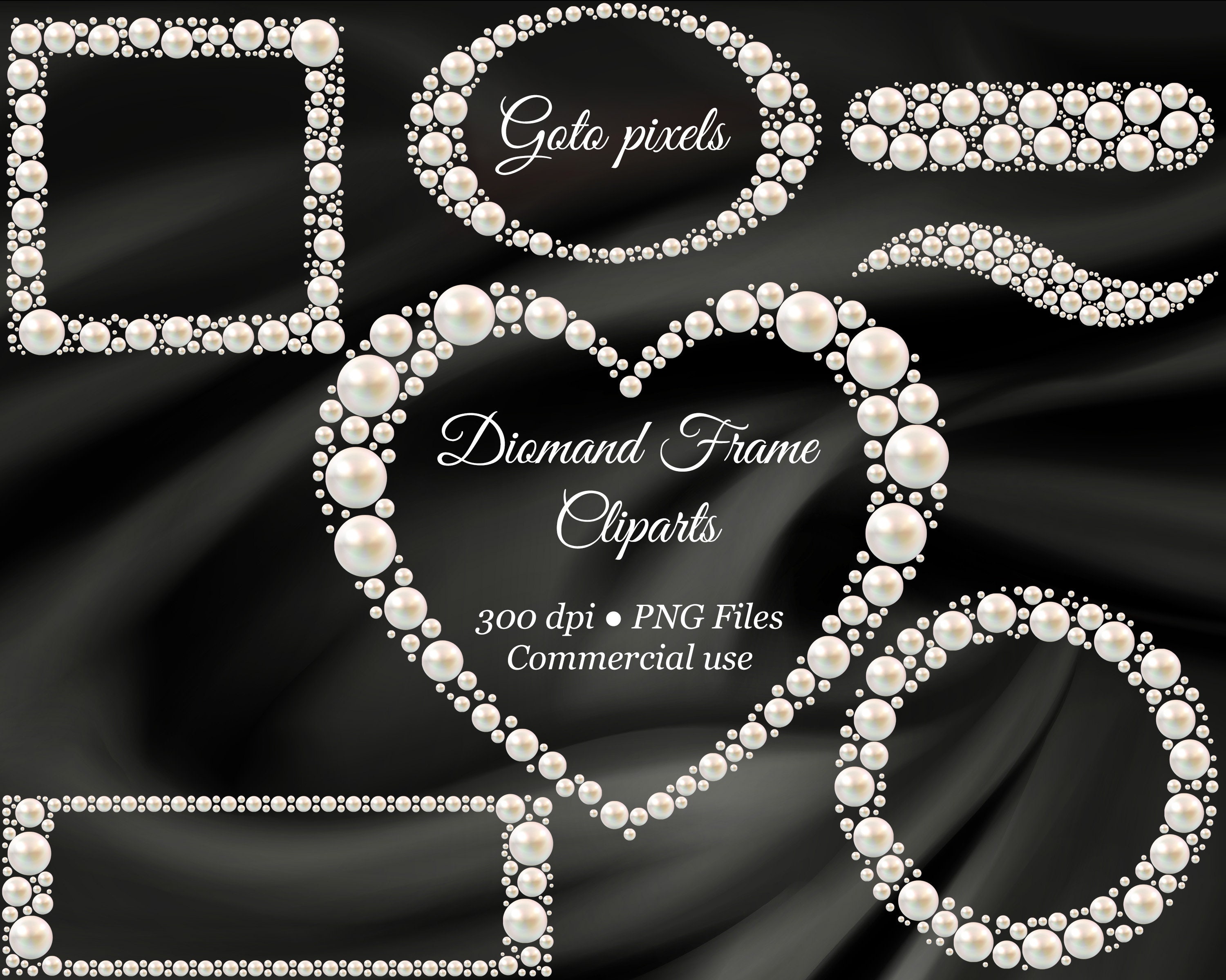 Pearl Frame Clipart: Heart, Square, Round Borders (PNG Digital Download)