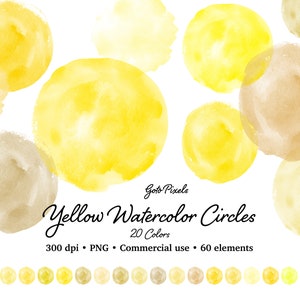 Gele aquarel cirkel clipart, aquarel cirkels voor logo tinten van gele aquarel vormen clipart PNG Instant download Commercieel gebruik