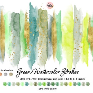 Groene aquarel penseelstreken Clipart, groene en gouden aquarel lijnen, aquarel logo achtergrond verf penseelstreken kunst graphics 94