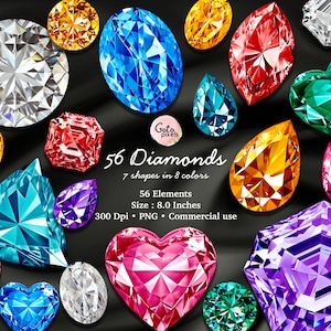Clipart de pedras preciosas - Imagens de diamantes de tamanho grande - Diamantes de luxo em formato PNG Download instantâneo para uso comercial
