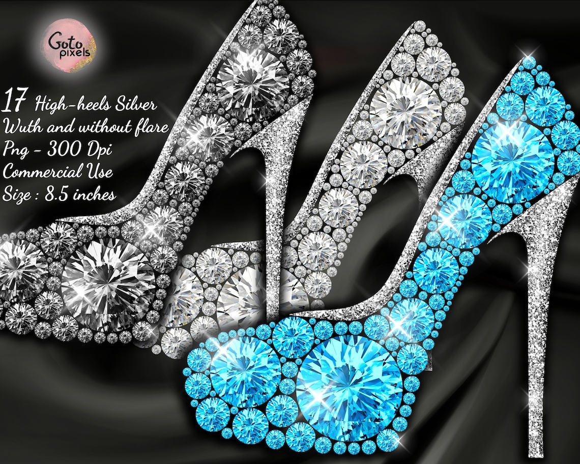 Diamond Shoe With Silver Digital File Diamond High Heels Png | Etsy