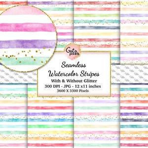 Rayures aquarelle motif sans couture, Rainbow Watercolor rayures papier numérique, Aquarelles, Motif rayures, Aquarelle Papier 4