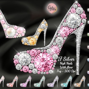 Diamond Shoe with Silver Digital file Diamond High Heels png Digital file download Diamond Rhinestone High Heels Digital Clip Arts Fashion