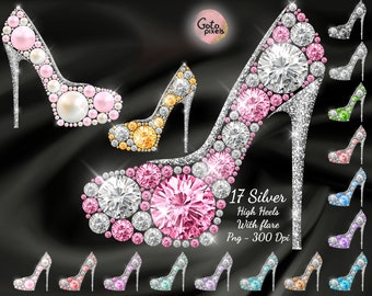 Diamond Shoe with Silver Digital file Diamond High Heels png Digital file download Diamond Rhinestone High Heels Digital Clip Arts Fashion