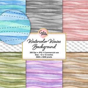 Watercolor stripes digital paper, Watercolor Waves Digital paper, Hand painted Watercolor backgrounds, Waves pattern, Watercolor Paper 101