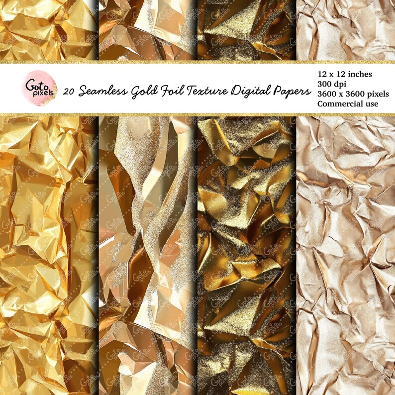 Gold Foil Texture Digital Paper: 20 Seamless Glam Backgrounds (digital ...