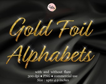 Gold Foil alphabet digital clipart PNG file format. Letters and numbers digital clip art, gold letters and numbers glitter clip art 104