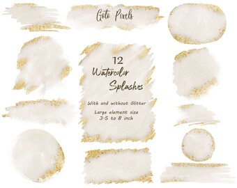 Greige Watercolor Glitter Clipart: Splashes & Splotches (Digital PNG Files)