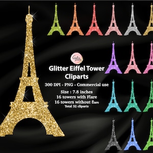 Glitter Eiffel Tower Clipart, glitter eiffel tower clip art or sparkle png Paris France glitter graphics téléchargement instantané utilisation commerciale