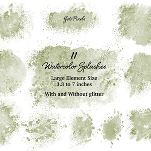 Green Watercolor Glitter Clipart: Splashes & Splotches (PNG Digital Download)