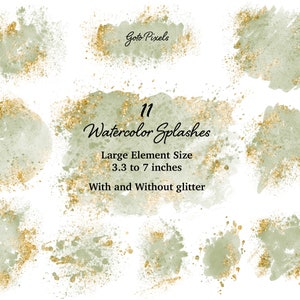 Green Watercolor Glitter Clipart: Splashes & Splotches (Digital PNG)