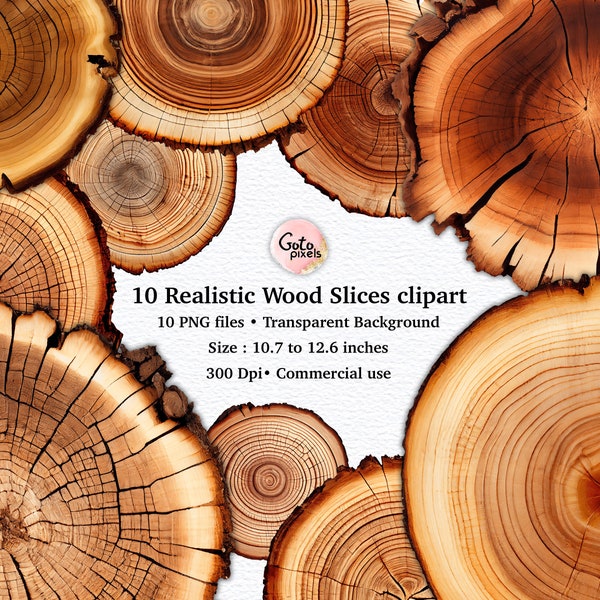 Wood slice PNG cliparts, wood slice sublimation design, wooden frames, wood wedding clip art, forest decor Commercial use