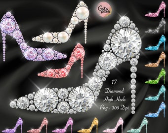 Diamond High Heel Clipart: Rhinestone Fashion Shoes (PNG Digital File)