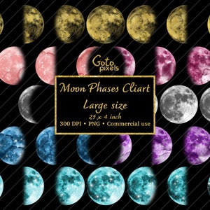 Moon Phases Clipart, acquerello luna clip art art in formato PNG download istantaneo per uso commerciale