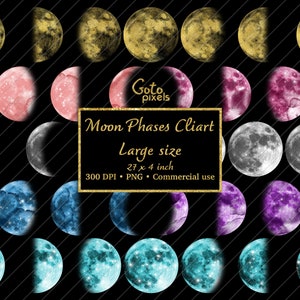 Moon Phases Clipart, watercolor moon clip art graphics in PNG format instant download for commercial use