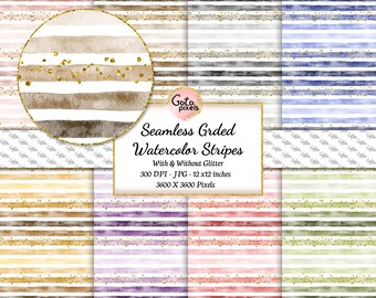 Watercolor Stripes Seamless Pattern: Pastel Digital Paper (Digital Download)