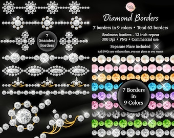 Diamond Rhinestone Borders Clipart: Gold Chain Sparkle PNG (Digital Download)