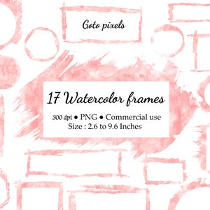 Watercolor Frames Clipart: Pink, Gold, Glitter (Digital Download)