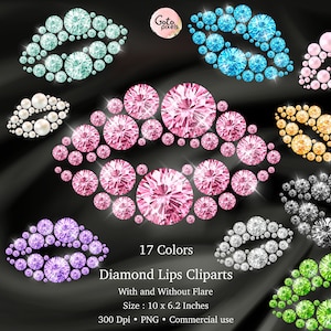 Diamond Lips Clipart: Kiss PNG, Rhinestone Design (Digital Download)