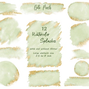 Green Watercolor glitter clipart | Splashes and Splotches clip art |Watercolor Backgrounds,Digital PNG files,Logo Background,logo backgroun