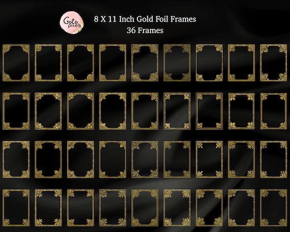 Gold Frames Digital Clip Art, Gold Wedding Frame PNG, Digital.