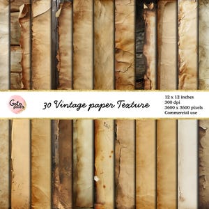 30 texturas de papel vintage, texturas de papel antiguo, paquete de papel digital con fondos de papel vintage, descarga instantánea para uso comercial