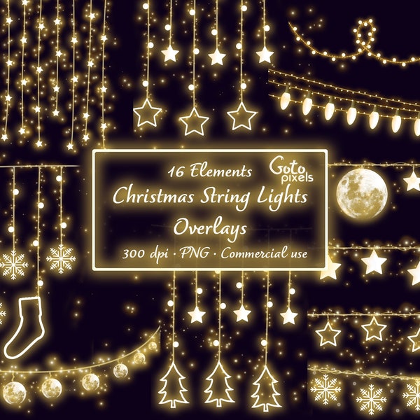 String lights overlays, Winter string lights clipart, Winter lanterns, Bunting lights, Sparkling lights, Christmas clipart, Christmas lights