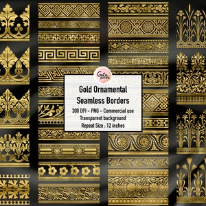 Sierlijke gouden randen Clipart, naadloze randsegmenten, bladgoud rand illustraties digitale instant download, scrapbook elementen commercieel gebruik