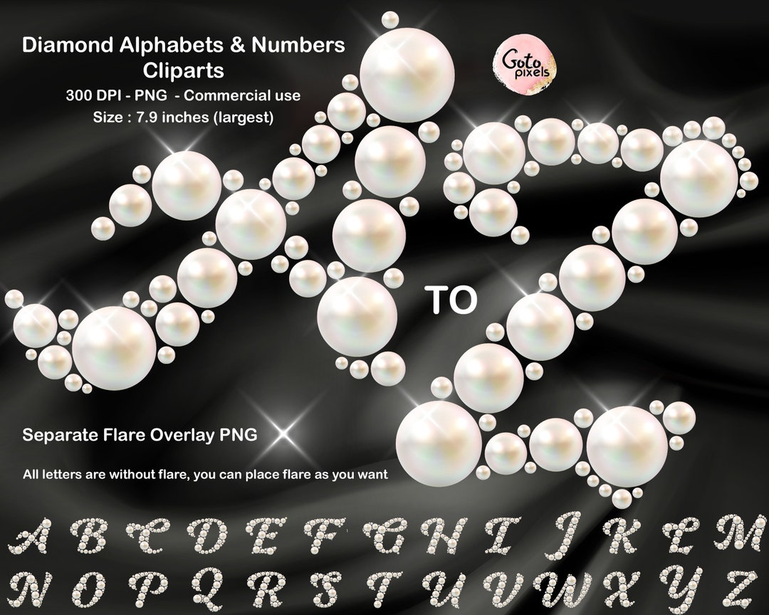 White Pearl Alphabet Script Digital PNG Clip Art Letters, Numbers and ...