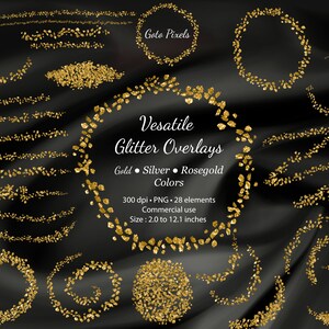 Gold Glitter Overlays Clipart, Rosegold y Silver PNG glitter, brillo brillante, superposiciones de confeti, clip art confeti, imágenes prediseñadas de boda