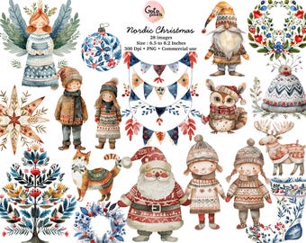 Watercolor Christmas Clipart: Nordic Winter Designs (Digital Download)