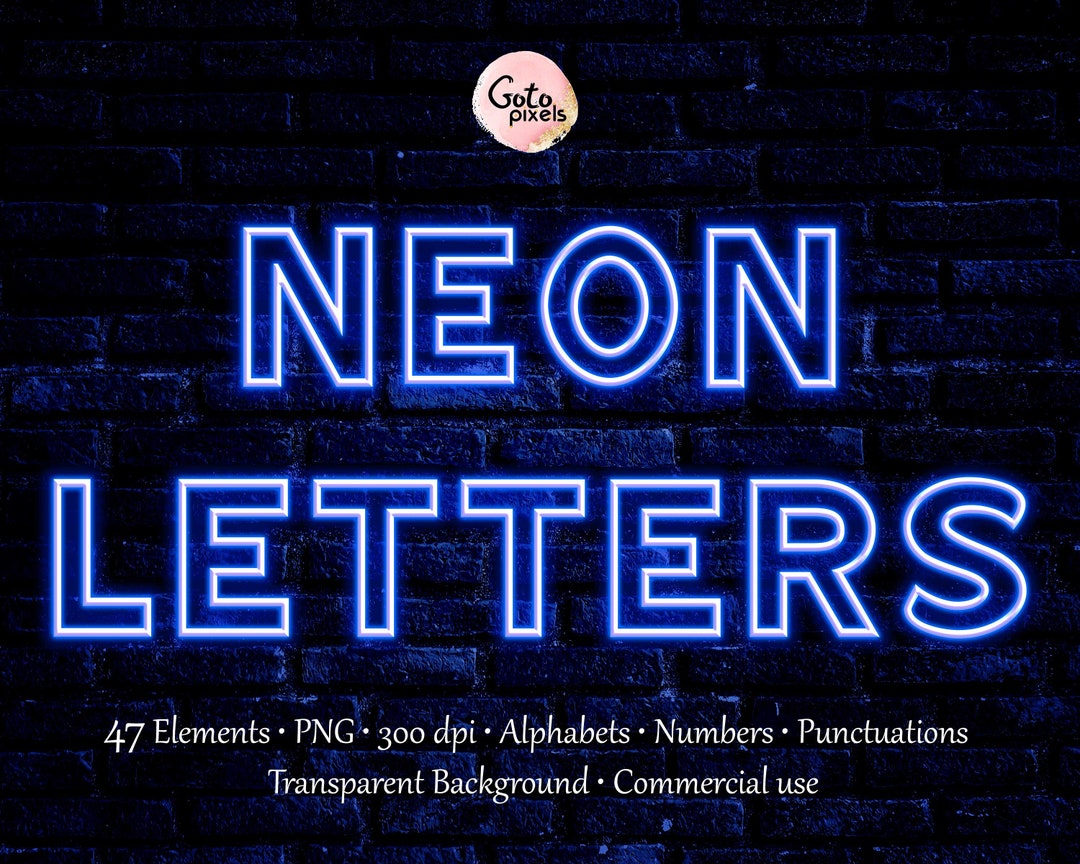 Blue Neon Alphabet Clipart, Neon Letters Clipart, Digital Neon Font ...