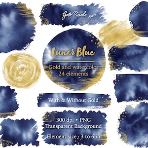 Lunar watercolor design elements, Denim blue brush strokes clipart,Navy blue watercolor brush strokes,Paint splatters,Logo Background,Banner