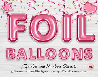 Pink Foil Balloon Alphabet Clip Art - Valentine day digital instant download graphics in PNG format for commercial use party designs 145